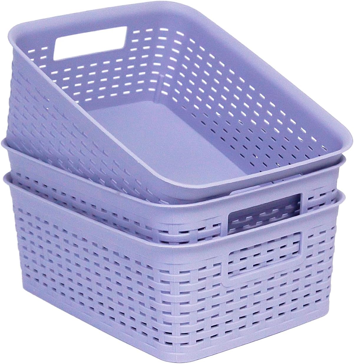 Soddeph Plastic Storage Baskets for Cabinets, Household Pantry Organization with Handle,Organizer Bins for Room,Bathrooms,Under-Sink,Kitchen (Black, L-3PACK)