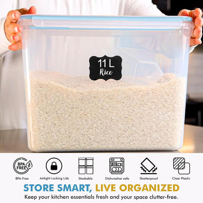Shazo 2 PC (11L | 372 oz) Flour Sugar Storage Containers with Easy Carry Handle - Plastic Extra Large Food Storage Containers with Lids for Rice Cereal, BPA Free & Airtight Kitchen Pantry Organization