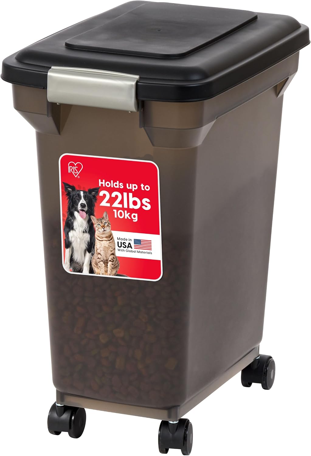 IRIS USA Dog Food Storage Container, Airtight Lid, 2-Cup Scoop, Up to 13 Pounds Pet Food Storage, Versatile Pet Food Bin, Treats, BPA Free, Dark Gray