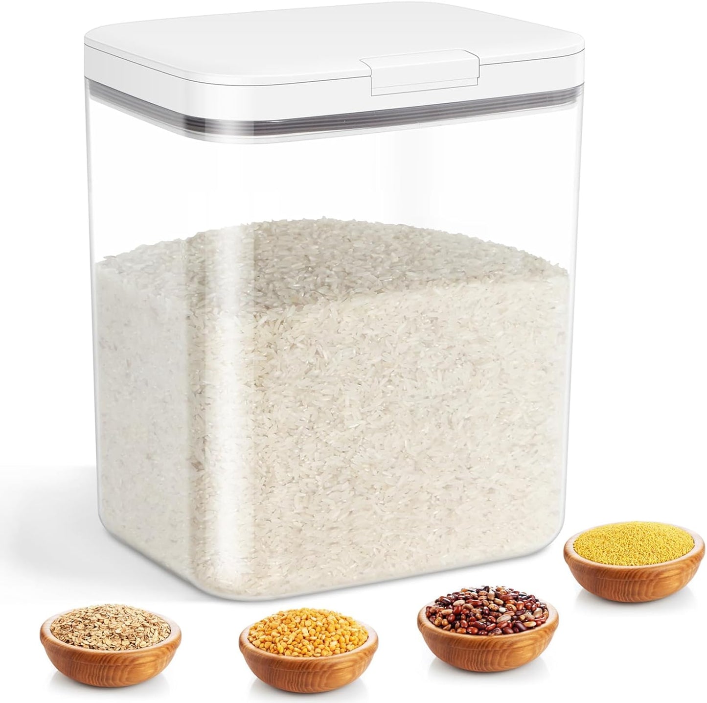 Airtight Rice Container 25 Lbs with Handle and Cup – 12.68Qt Large Flour Sugar Storage Container with Pop Up Seal & Hanging Lid Hooks, Clear Tall Food Storage Bin for Kitchen Pantry Organization
