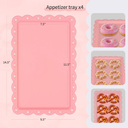 NWK 5 Piece Cake Stand Set with 2 x Large 3-Tier Cupcake Stands, 3 x Appetizer Trays, for Wedding Birthday Baby Shower Tea Party Decorations (Pink)
