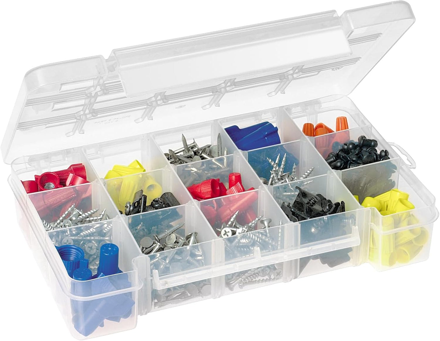 Akro-Mils 05705 Plastic Portable Parts Storage Case for Hardware and Crafts with Hinged Lid and 4 Adjustable Dividers, (8-3/8-Inch x 5-Inch x 1-5/8-Inch), Small, Clear