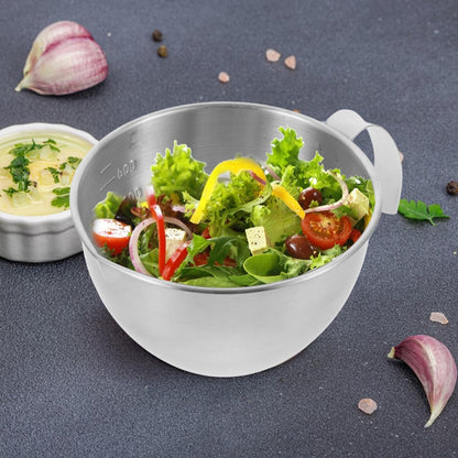 Luxshiny Stainless Steel Mixing Bowl with Handle 20.2Oz Food Prep Bowl with Measurement Scale for Cooking Baking Salad and Meal Prep 7.67X5.51X3.34In