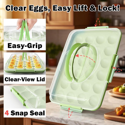 Deviled Egg Containers with Lid - Reusable Platter 2 Pack 48 Count Storage Tray with Handle for Potlucks, Tea Parties, Party, Thanksgiving, Picnics, Refrigerator, Christmas, Easter, Brunches (Blue)