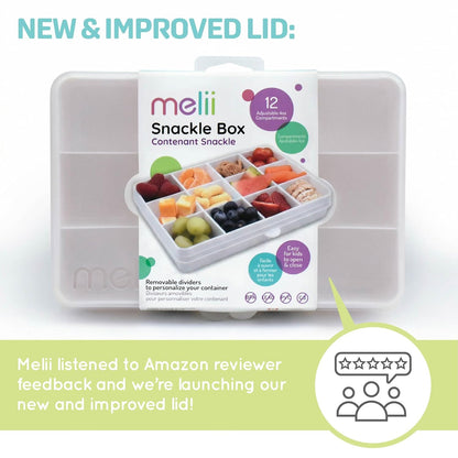 melii Snackle Box |12-Compartment Snack Container with Removable Dividers, BPA-Free Food Storage for Travel, School & On-the-Go Snacks, Kids & Family Organizer (Grey)