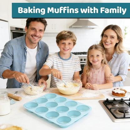 CAKETIME Silicone Mini Muffin Pan, 24 Cups Nonstick Mini Cupcake Pan for Baking Muffin, Cupcake, Egg Bites, Fat Bomb, Light Blue