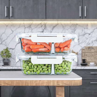 KOMUEE 10 Packs 30oz Glass Meal Prep Containers 2 Compartments,Glass Food Storage Containers with Lids,Airtight Lunch Bento Boxes,Microwave,Oven,Freezer and Dishwasher Safe