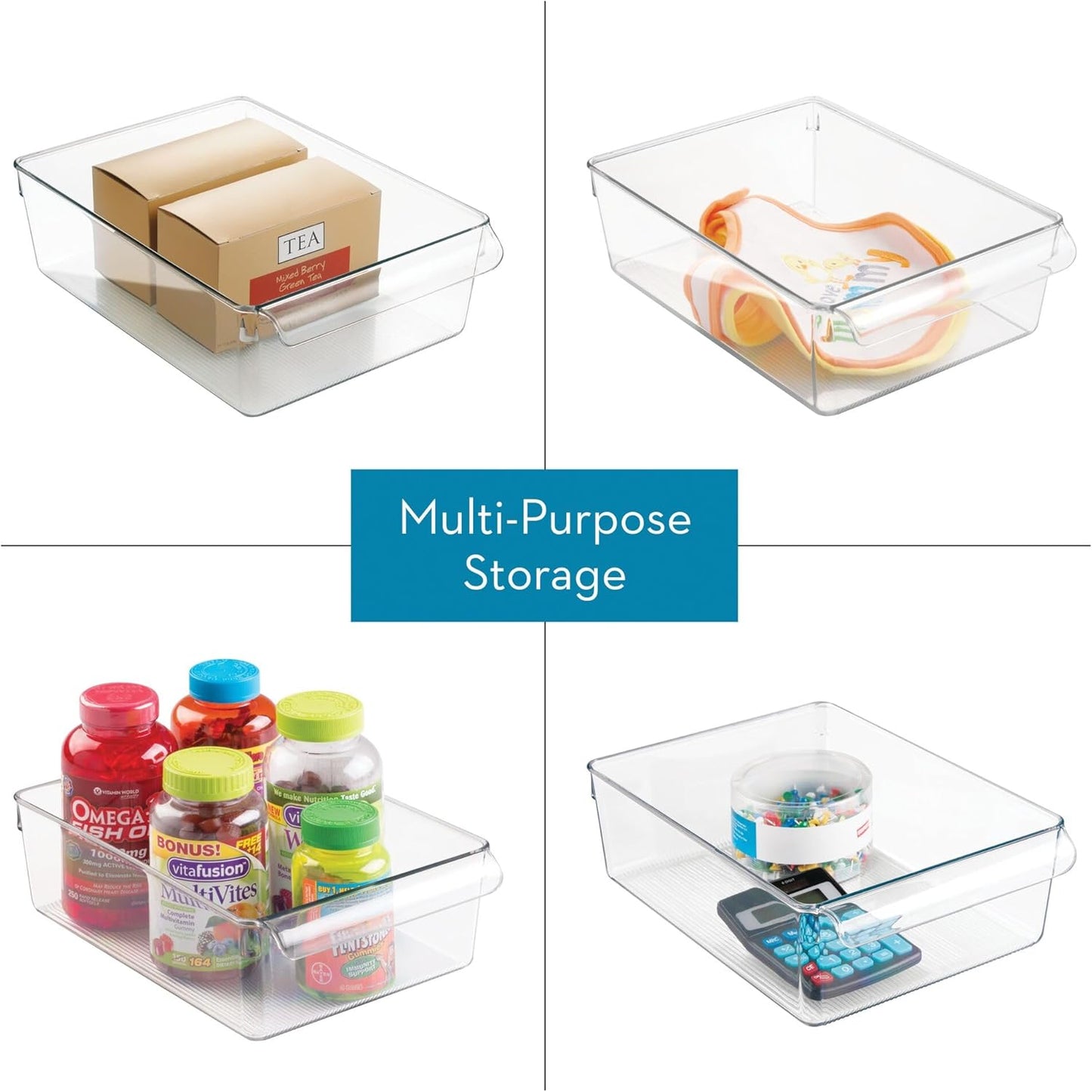 iDesign Fridge Storage Bin with Handle, Set of 2, Clear | Fridge Tray, For Cheeses and Snacks