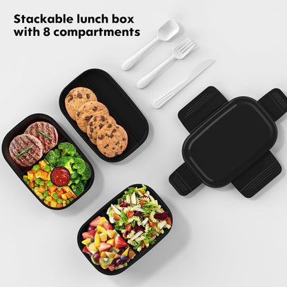 Modern Adult Lunch Box, Stackable Lunch Containers, Minimalist Design Bento Box with Utensil Set - Leak-Proof for Dining Out, Work, School, Picnic