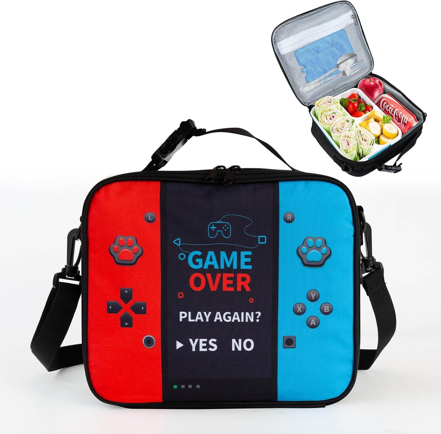 Game Console Insulated Lunch Bag lonchera for Teen Boy Kid Gamer Lunch Box Bento Reusable Large Capacity Portable Waterproof Leakproof with name tag to School Office Picnic (1PCS Lunch Bag)