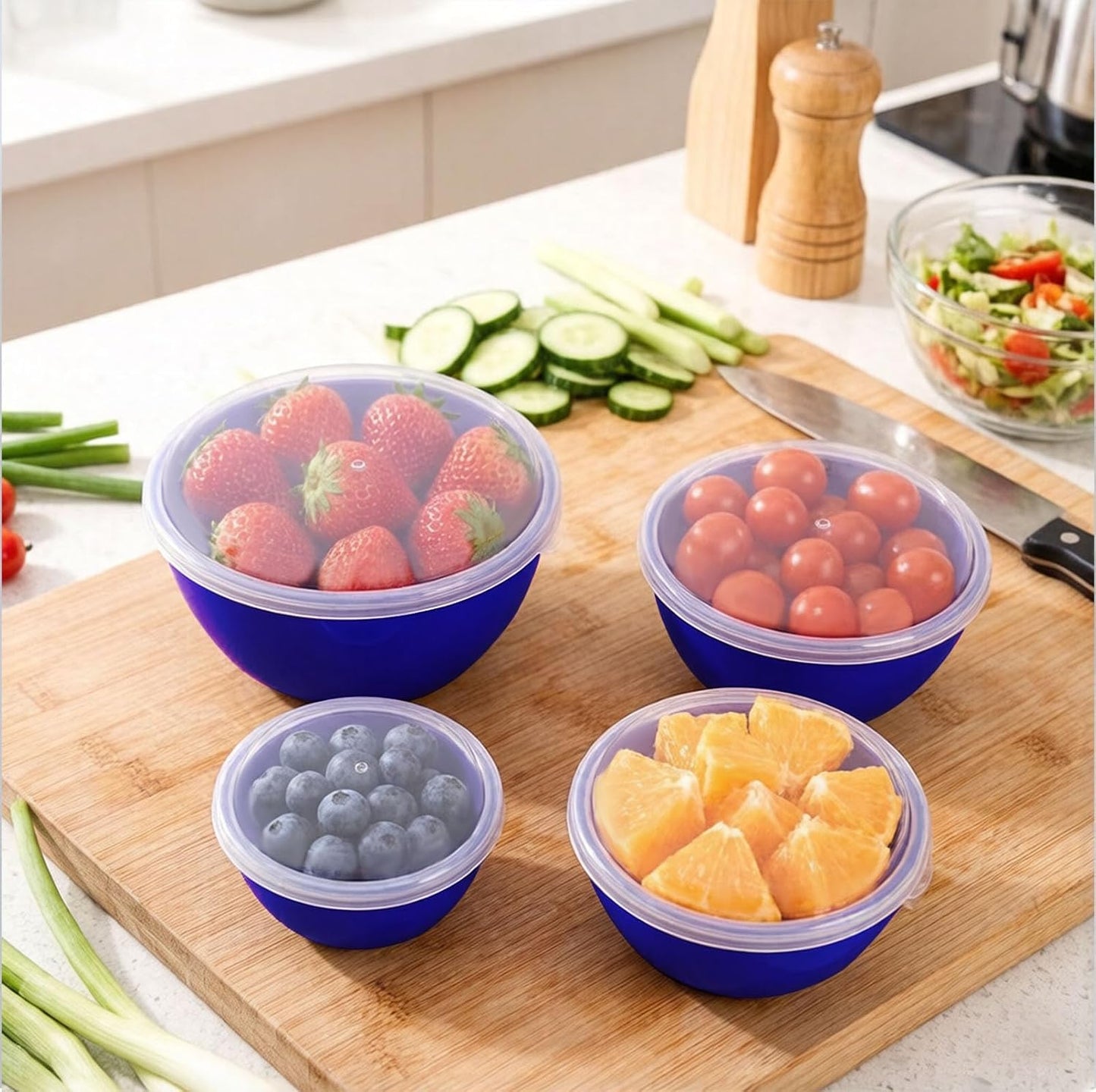 4-Piece Classic Plastic Prep Bowls with Lids, Nesting Plastic Small Mixing Bowl Set for Mixing, Baking, Prepping, Cooking and Serving Food, Microwave and Dishwasher Safe (Yellow)
