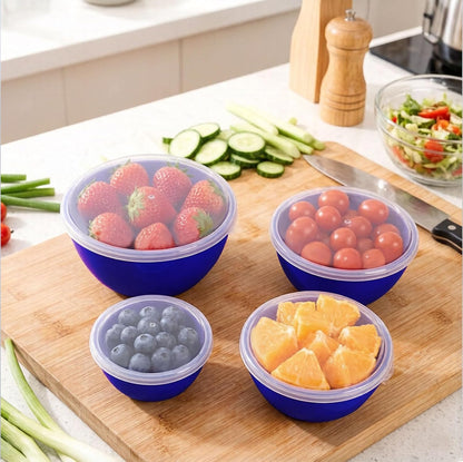 4-Piece Classic Plastic Prep Bowls with Lids, Nesting Plastic Small Mixing Bowl Set for Mixing, Baking, Prepping, Cooking and Serving Food, Microwave and Dishwasher Safe (Yellow)