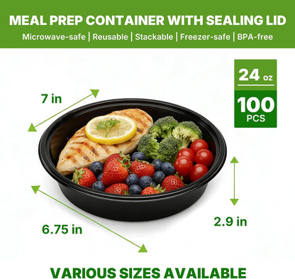 50 Pack (100-Piece) Meal Prep Containers with Lids, Reusable 2-Compartment Food Storage, Sturdy Leakproof, Food Safe, Microwave Freezer Dishwasher Safe, To-Go Takeout Plastic Containers – 60828