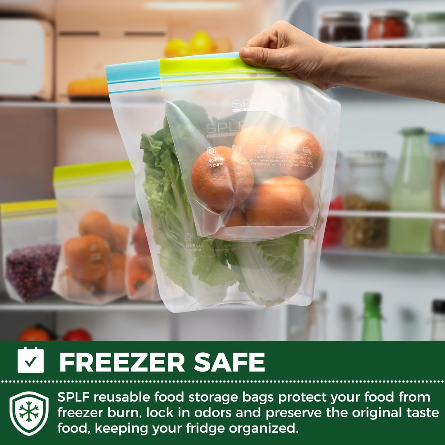 SPLF 12 Pack Reusable Gallon Freezer Bags Dishwasher Microwave Safe, 1 Gallon BPA Free Leakproof Food Storage Bags, Silicone Free Containers for Meal Prep, Fridge Kitchen Organization