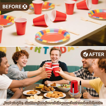 Party Cup Holder with Marker Slot, Acacia Wood Bathroom Cup Dispenser Mark Your Cup and Drink Up, Hosting Essential to Prevent Mix-Ups & Mark Your Cup for Birthdays, BBQs, Holiday Events