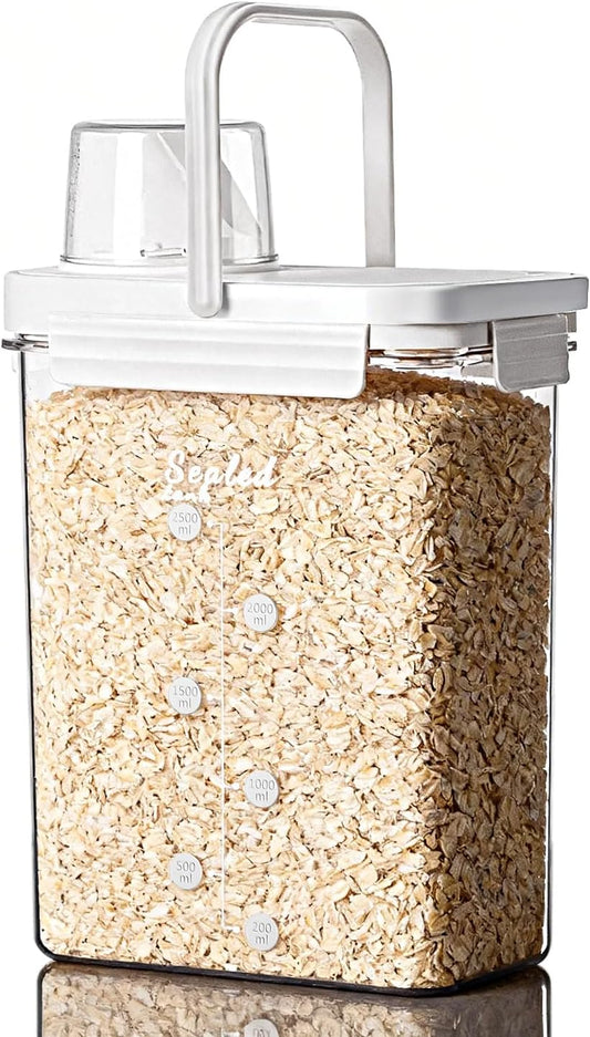 Hongya Rice Container, Airtight Rice Storage Container, Portable Pet Food Storage Containers with Measuring Cup, 4 to 8lbs Cereal Containers Storage for Kitchen Pantry Household, BPA-Free, White