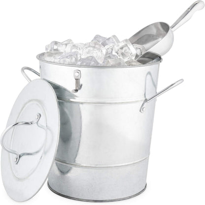 Twine Insulated Ice Bucket with Lid, Scoop & Handles for Beer, Wine, Champagne, Beverages, 1 Gal Galvanized Metal Bucket, Steel Ice Container for BBQs, Indoor & Outdoor Party Supplies, Bar Accessories