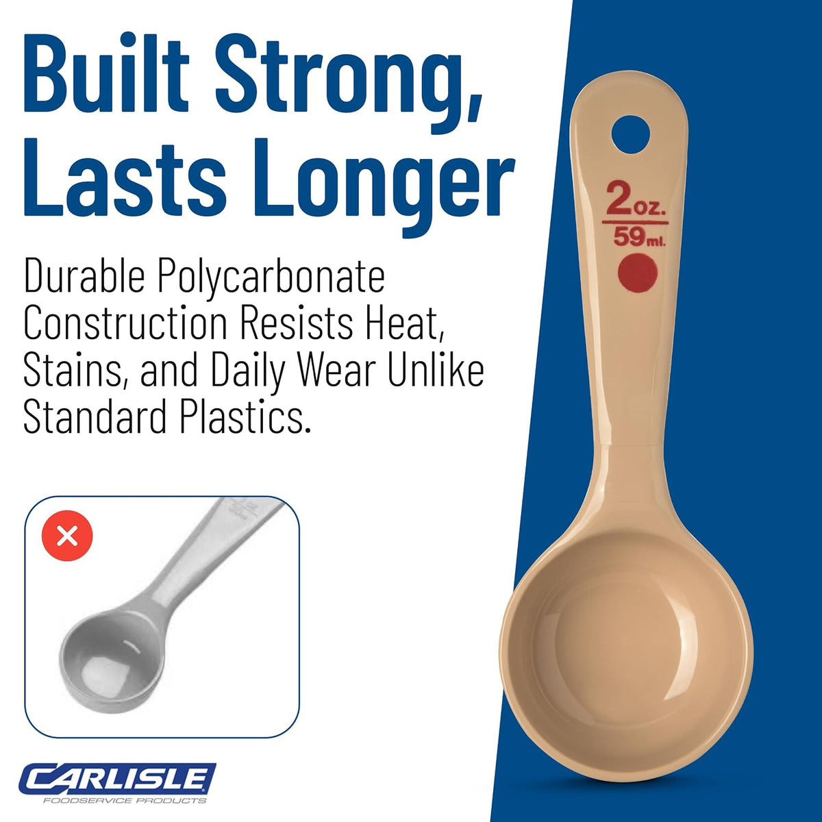 Carlisle FoodService Products Measure Miser Solid Spoon Measuring Spoon with Short Handle for Kitchens, Plastic, 4 Ounces, Beige