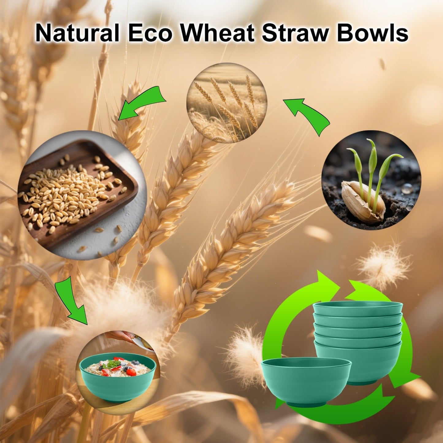 Wrova Wheat Straw Bowls for Kitchen set of 6,Anti-Scald Thick Soup Bowls 40oz,Microwave and Dishwasher Safe Bowl Sets, Unbreakable Cereal Bowl Sets. Vibrant Series