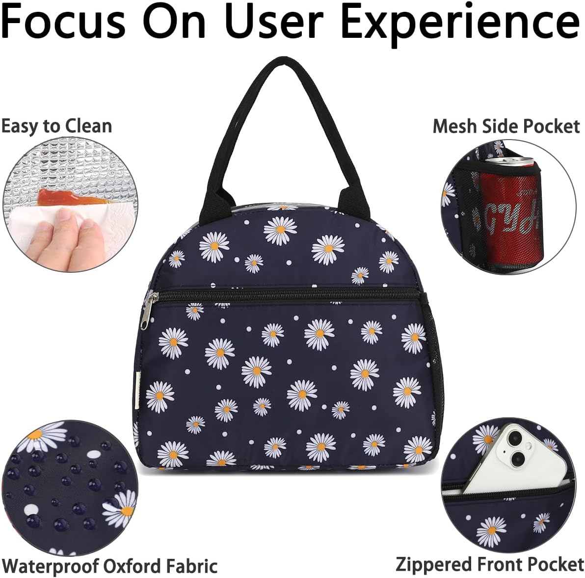 GYEUKHAM Lunch Bag Women, Lunch Box for Adult Men Kids Girls, Small Cute Lunchbox Tote Large Capacity Insulated Lunch Container Cooler for Work School Picnic Travel, Black White Stripes