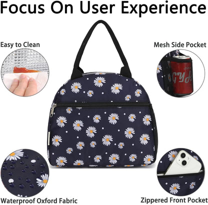 GYEUKHAM Lunch Bag Women, Lunch Box for Adult Men Kids Girls, Small Cute Lunchbox Tote Large Capacity Insulated Lunch Container Cooler for Work School Picnic Travel, Black White Stripes