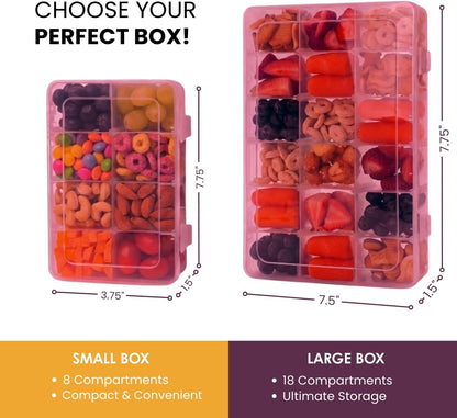 Large Kids Snack Box Containers Set of 2 -100 Labels, BPA-Free, Adjustable Compartments, Dishwasher Safe, Reusable Tray, Food Grade, Meal Prep Container, PARENT TESTED PARENT APPROVED AWARD (Clear)