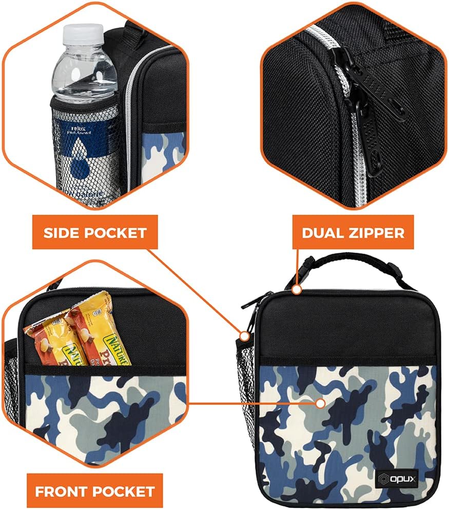 opux Premium Insulated Lunch Box, Soft School Lunch Bag for Kids Boys Girls, Leakproof Small Lunch Pail Men Women Work, Reusable Compact Cooler Tote Lunchbox for Office Adult, Black