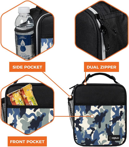 opux Premium Insulated Lunch Box, Soft School Lunch Bag for Kids Boys Girls, Leakproof Small Lunch Pail Men Women Work, Reusable Compact Cooler Tote Lunchbox for Office Adult, Black