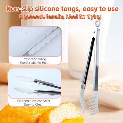 Kitchen Tongs,Set Of 3 Tongs with Silicone Tip for Cooking 9/12 Inch Stainless Steel Kitchen Tong for Meat,Food Grill,Salad,BBQ,Frying,Serving,Dishwasher (Black, 12 Inch)