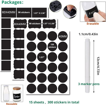 Chalkboard Labels 180 Pcs Waterproof Reusable Label for Food Containers Chalk Sticker Labels with 2 Liquid Chalk Markers for Mason Jars, Parties Decoration, Craft Rooms, Storage, Home, Kitchen