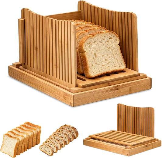 Bamboo Bread Slashing Guide with Measuring Ruler • foldable bamboo bread slicer