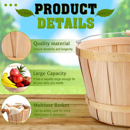 6 Pack 11 x 6.7'' Large Round Wooden Baskets with Handles, Handmade Wood Basket, Bushel Baskets, Farmers Market Baskets, Apple Baskets, Wooden Baskets for Indoors Outside Personal or Commercial Use