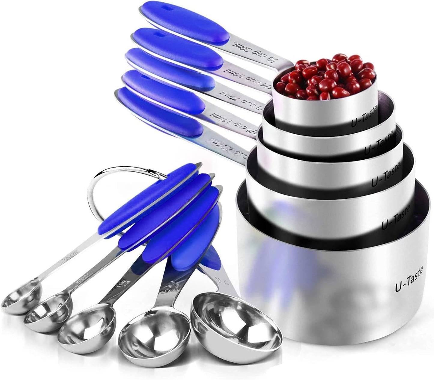 Measuring Cups : U-Taste 18/8 Stainless Steel Measuring Cups and Spoons Set of 10 Piece, Upgraded Thickness Handle(Black)