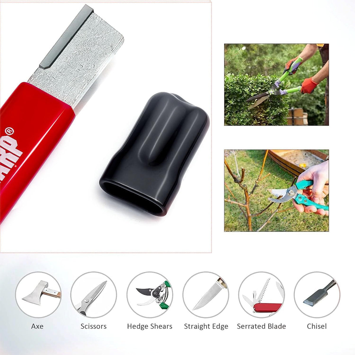 Tool Sharpener, Blade Sharpener, Carbide Sharpener, Knife Sharpening Tool for Kitchen knives Garden Tools Axe Pocket Knives Pruning Shears Hedge Scissors Clippers Pocket Knives (RED)