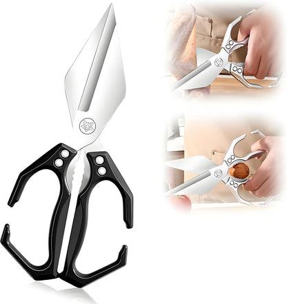 Multifunctional Heavy-Duty Kitchen Shears, Stainless Steel Kitchen Scissors for Food, Poultry Shears, Poultry, Meat, Seafood, Bone Cutting, Dishwasher Safe Ergonomic Handle (Sliver)