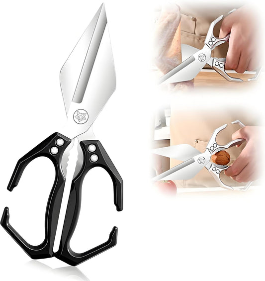 Multifunctional Heavy-Duty Kitchen Shears, Stainless Steel Kitchen Scissors for Food, Poultry Shears, Poultry, Meat, Seafood, Bone Cutting, Dishwasher Safe Ergonomic Handle (Sliver)