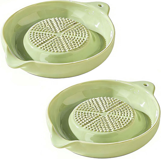 DelloidMaz 3.5 Inch Green Ceramic Grater Plate for Ginger, Garlic, Onion, Cheese, Lemon, Chocolate, Vegetables and Fruits for Kitchen (Green)