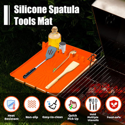 Large Silicone Grill Mat with Drip Pad, Heat Resistant Spatula Holder for Blackstone Side Shelf & Outdoor Kitchen Countertop, Reusable Griddle Accessories for BBQ Enthusiasts and Home Cooks