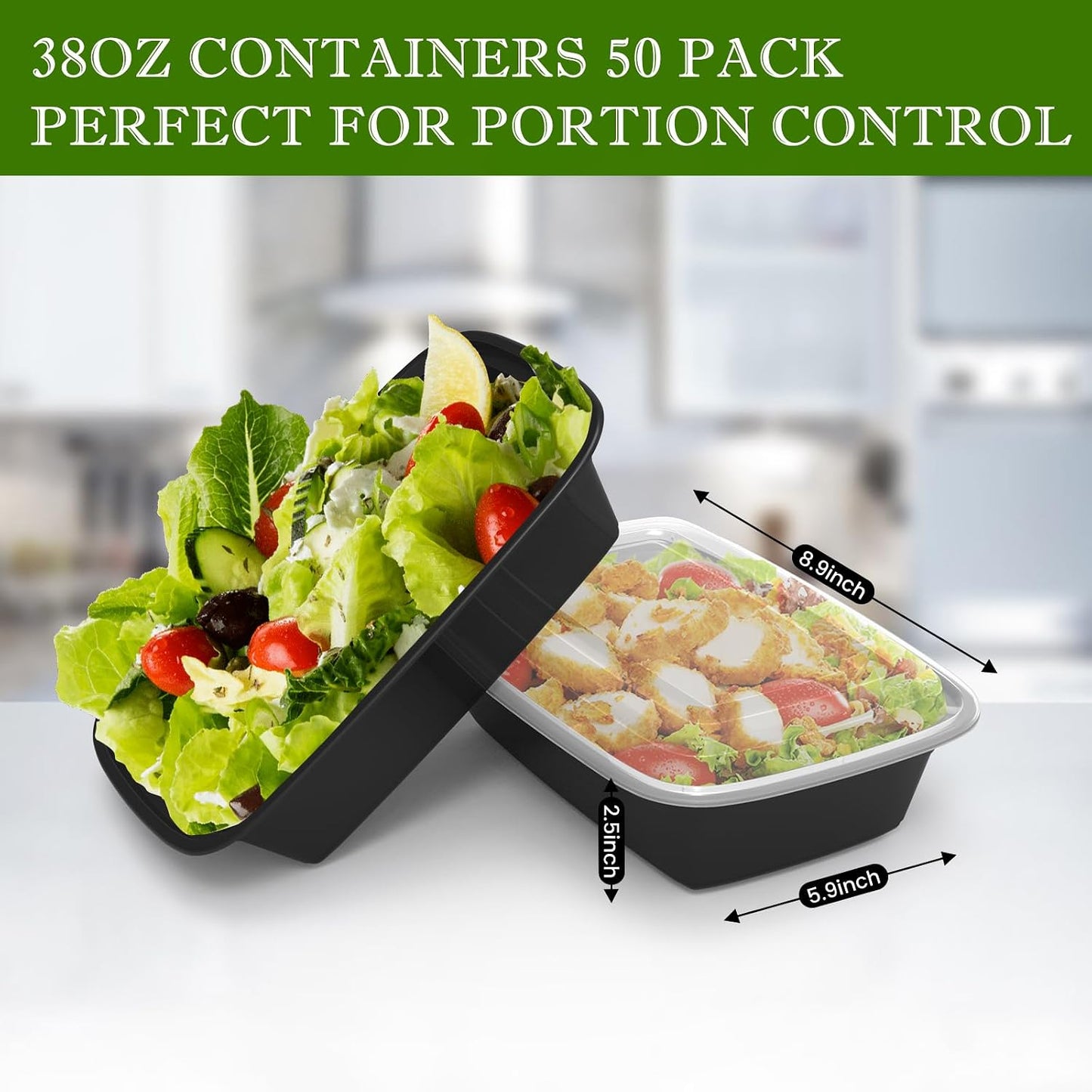 RANLITTLE Meal Prep Containers 50 Pack 38oz Reusable, Leakproof Food Storage Containers with Lids, BPA-Free Plastic To Go Take Out Bento Box Stackable Microwave & Freezer Safe