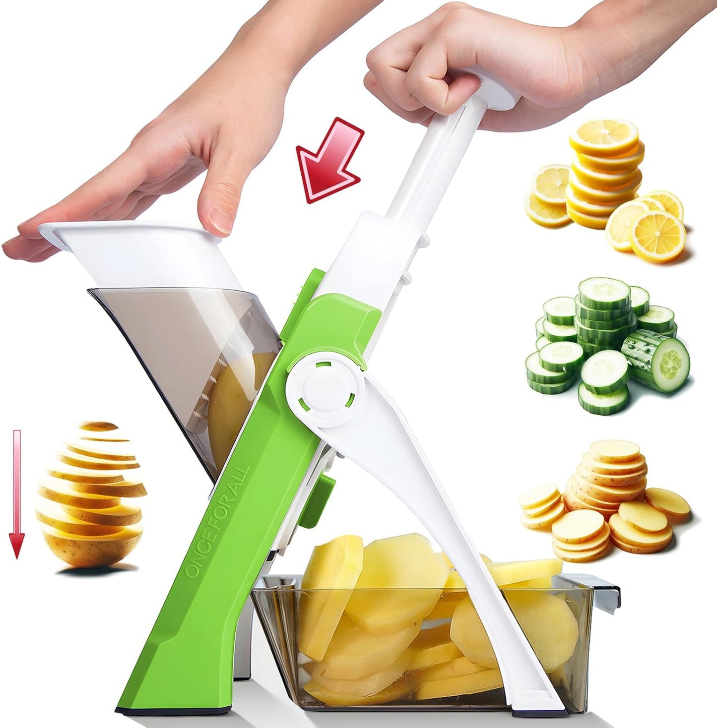 Safe Mandoline Slicer for Kitchen, Meal Prep,Potato Slicer, Adjustable/Easy to Clean/Storage, Kitchen Chopping Artifact,French Fry Cutter,Paring Knife/Cleaning Brush (only Slice, Black Knight)