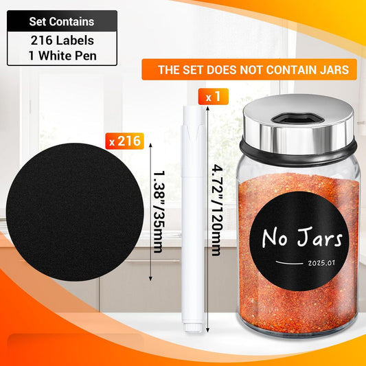 Segarty Food Label Stickers, 300 Pcs Blank Expiration Date Stickers to Write On, with 1 Black Pen, Waterproof Removable Freezer Labels for Glass Spice Jars, Canister, Food Container