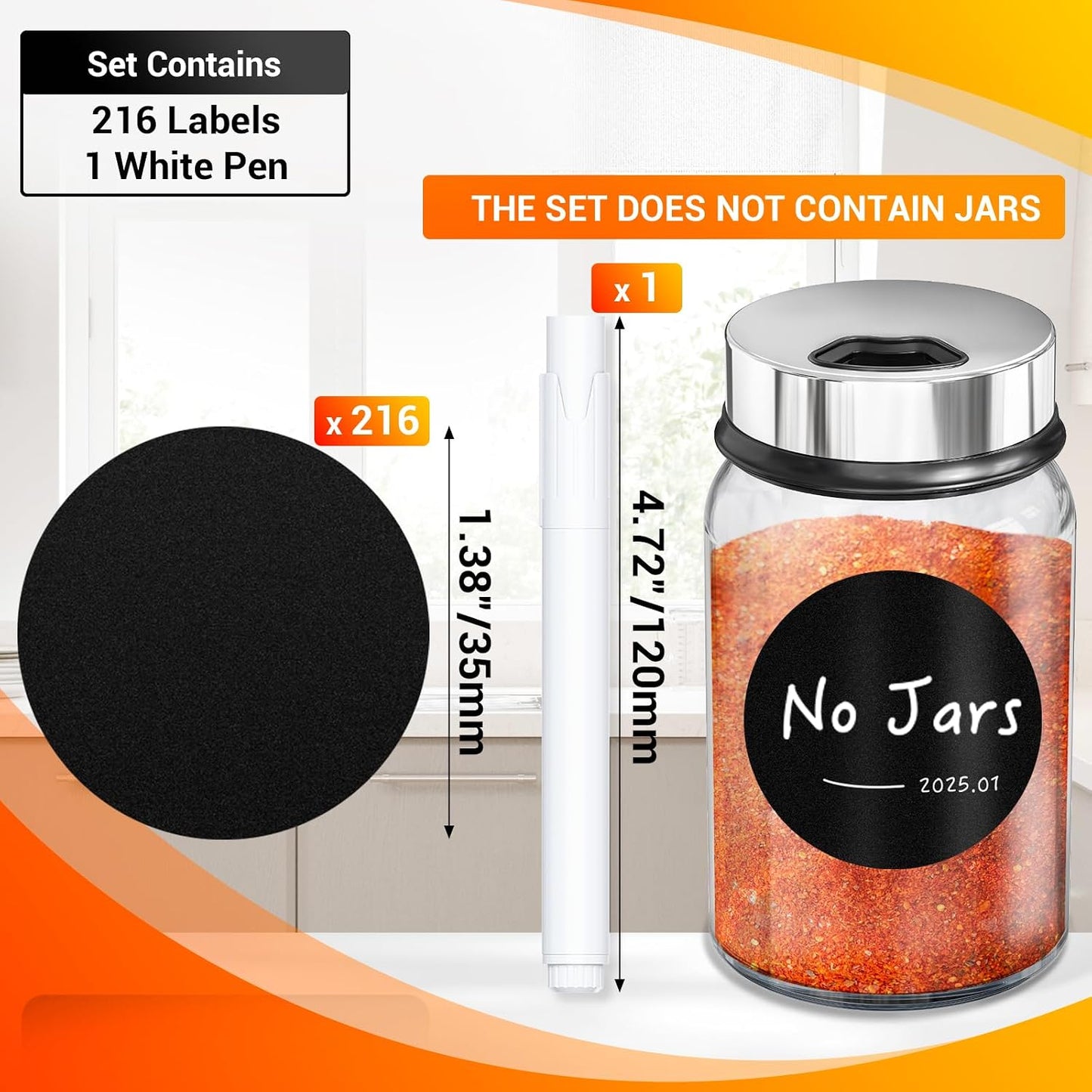 Segarty Food Label Stickers, 300 Pcs Blank Expiration Date Stickers to Write On, with 1 Black Pen, Waterproof Removable Freezer Labels for Glass Spice Jars, Canister, Food Container