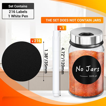Segarty Food Label Stickers, 300 Pcs Blank Expiration Date Stickers to Write On, with 1 Black Pen, Waterproof Removable Freezer Labels for Glass Spice Jars, Canister, Food Container
