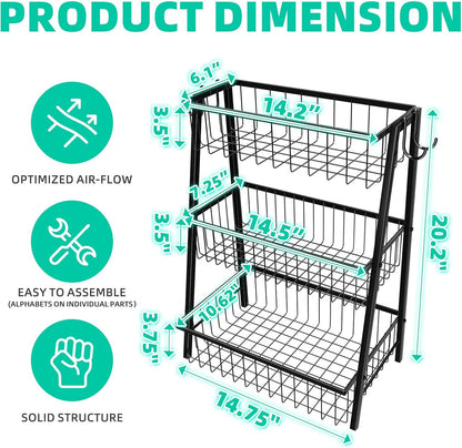 Simple Trending Fruit Basket 2-Tier Detachable, with Banana Hangers & Rust-Proof Metal Mesh, Ventilated Kitchen Organizer for Countertop, Perfect for Fruits, Vegetables, Snacks Storage