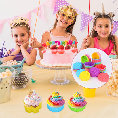 42pcs Reusable Silicone Baking Cups, 7 Styles Flower Shaped Silicone Molds Non-Stick Mini Cupcake Cases & Muffin Liners for Baking Jello Candy Soap Making (Multi-Color)