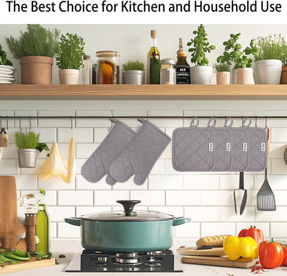 Oven Mitts and Pot Holders Sets,6 Pcs Oven Mitts and Potholders with Recycled Cotton High Heat Resistant Extra Thick Long Oven Mitts for Cooking(Black)