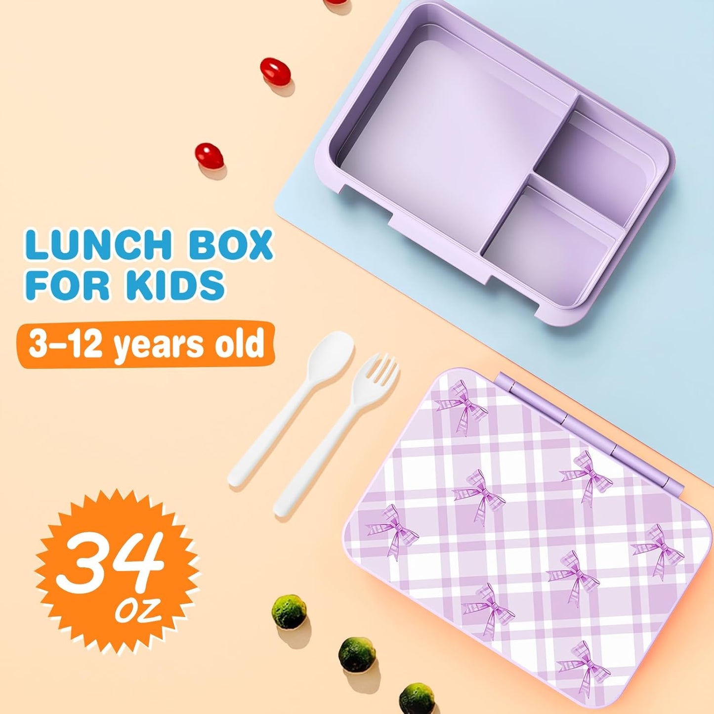 ACESAK Backpack for Girls - Bento Box with Insulated Lunch Bag Pencil Case & Utensils Set for Kids, 4 Leakproof Compartments Removable Tray Lunches or Snack Container for School (Black Purple)