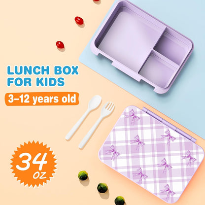 ACESAK Backpack for Girls - Bento Box with Insulated Lunch Bag Pencil Case & Utensils Set for Kids, 4 Leakproof Compartments Removable Tray Lunches or Snack Container for School (Black Purple)