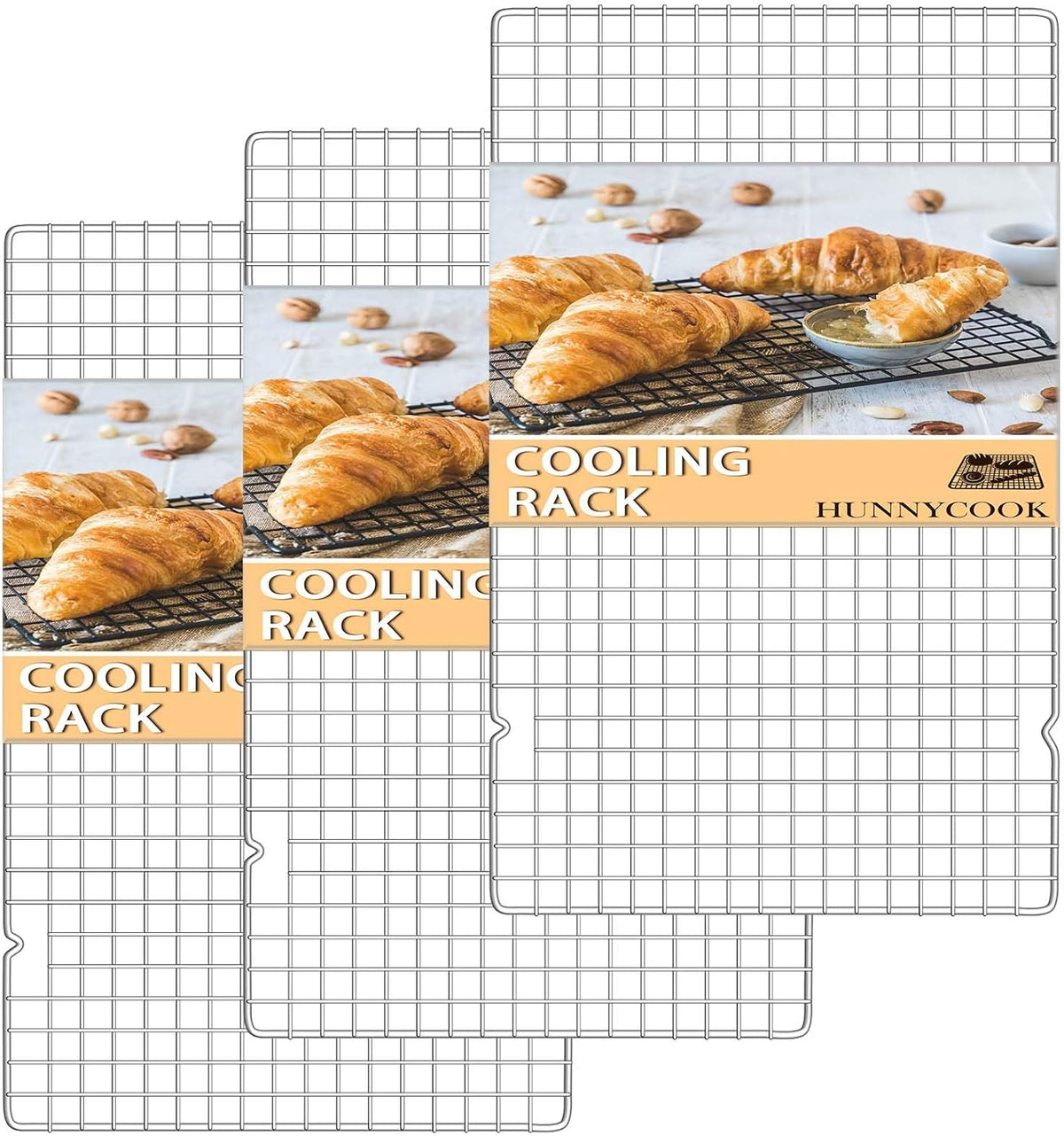 Hunnycook 15.8”×9.8” Cooling Rack, 3P Stainless Steel Baking Rack, Oven Safe Cooling Racks for Cooking and Baking, Black Roasting Rack & Wire Rack & Cookie Cooling Rack for Roasting, Grilling, Drying