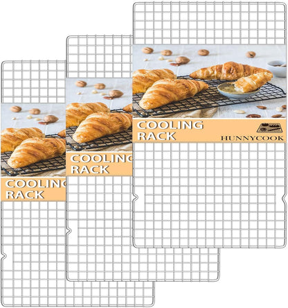 Hunnycook 15.8”×9.8” Cooling Rack, 3P Stainless Steel Baking Rack, Oven Safe Cooling Racks for Cooking and Baking, Black Roasting Rack & Wire Rack & Cookie Cooling Rack for Roasting, Grilling, Drying